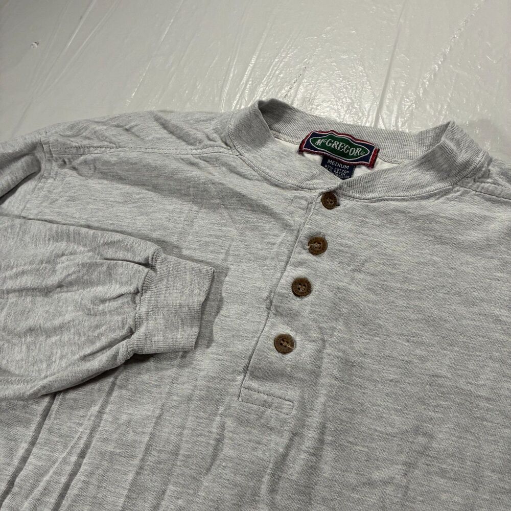 90s Vintage McGregor Mens Medium Cotton Long Sleeve Henley Shirt Gray